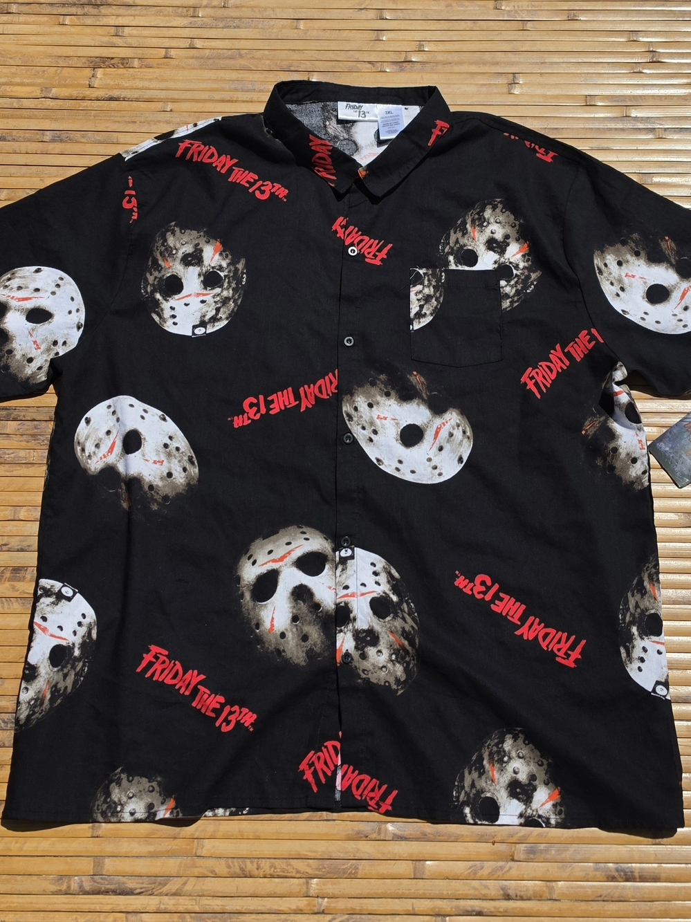 Friday the 13th Jason Voorhees Hockey Mask Horror Button up Shirt Mens 3XL